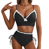 Pásikavé bikiny s vysokým pásom a nastaviteľným viazaním