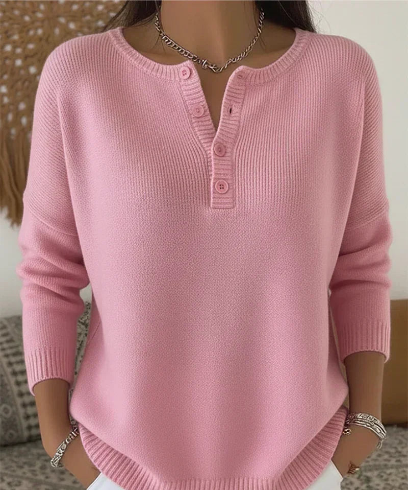 Helena | Pletený Henley sveter s gombíkmi