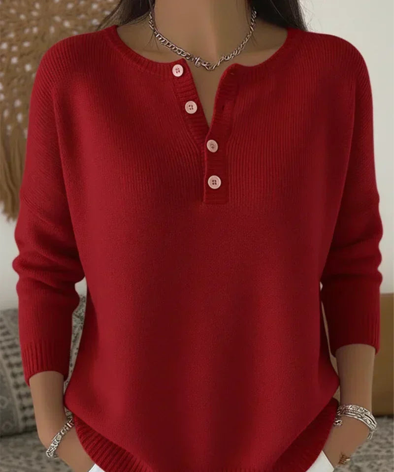 Helena | Pletený Henley sveter s gombíkmi